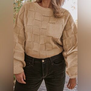 Plus Textured Knit Patchwork Sweater